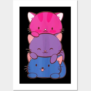 Bisexual Pride Kawaii Kitty Cat Stack Anime Posters and Art